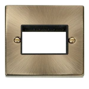 CLICK MINIGRID 1-GANG 3-MODULE ANTIQUE BRASS SWITCH FRONT PLATE (BLACK INS)