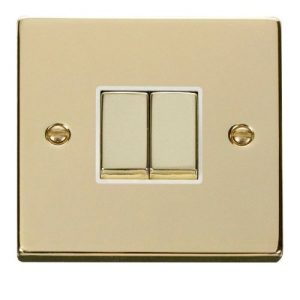 CLICK DECO VICTORIAN POLISHED BRASS INGOT 10A 2-GANG 2 WAY SWITCH (WHITE INSERT)