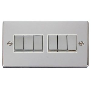 CLICK DECO VICTORIAN POLISHED CHROME VPCHROME INGOT 10A 6-GANG 2 WAY SWITCH