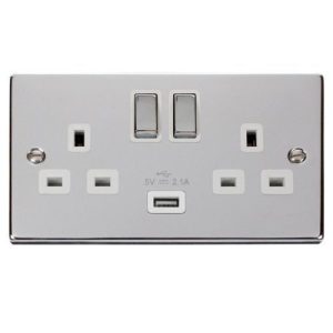 CLICK DECO VICTORIAN POLISHED CHROME 13A 2G SW SOCKET WITH 2.1A USB CH WH INGOT