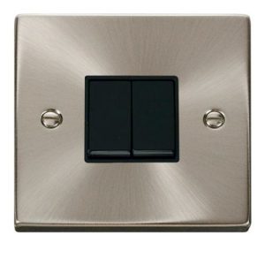 CLICK DECO VICTORIAN SATIN CHROME VP 10A 2-GANG 2 WAY SWITCH BLACK