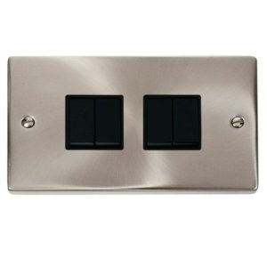 CLICK DECO VICTORIAN SATIN CHROME VP 10A 4-GANG 2 WAY SWITCH BLACK