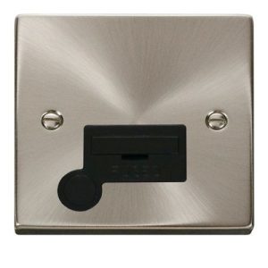 CLICK DECO VICTORIAN SATIN CHROME 13A UN-SWITCHED SPUR + FLEX OUTLET (BLACK INSERT)