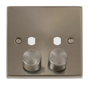 CLICK DECO VICTORIAN SATIN CHROME VP 2-GANG SINGLE DIMMER PLATE & KNOBS