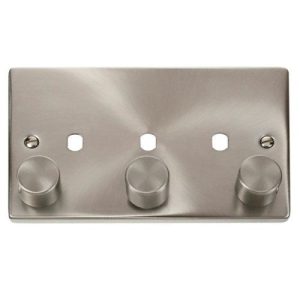CLICK DECO VICTORIAN SATIN CHROME VP 3-GANG DOUBLE DIMMER PLATE & KNOBS