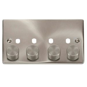 CLICK DECO VICTORIAN SATIN CHROME VP 4-GANG DOUBLE DIMMER PLATE & KNOBS