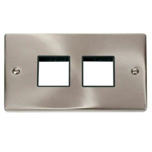 CLICK SATIN CHROME MINIGRID 4-MODULE 2+2 TWIN SWITCH PLATE (BLACK INS)