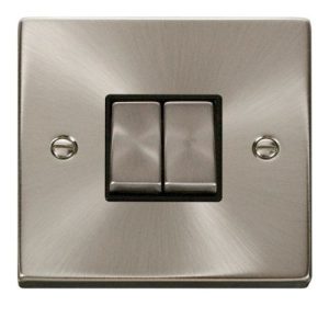 CLICK DECO VICTORIAN SATIN CHROME INGOT 10A 2-GANG 2 WAY SWITCH (BLACK INSERT)