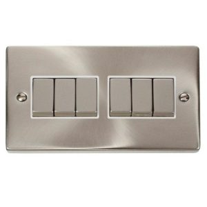 CLICK DECO VICTORIAN SATIN CHROME VP INGOT 10A 6-GANG 2 WAY SWITCH