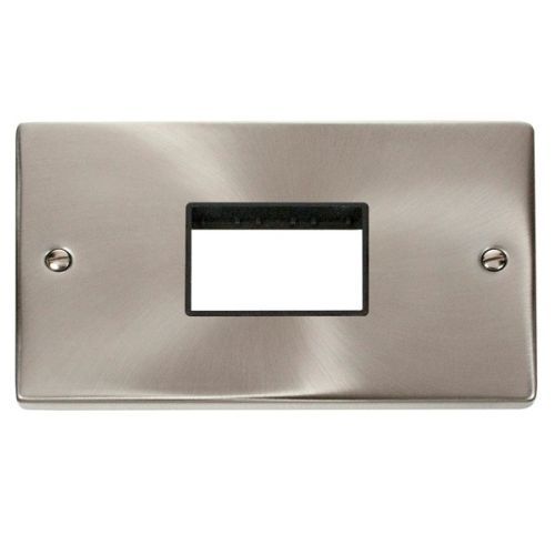CLICK DECO MINIGRID SATIN CHROME 2G 3-MODULE FRONTPLATE (BLK INS)