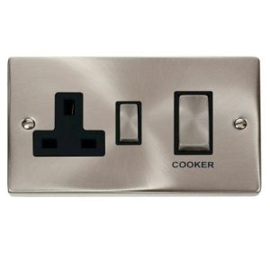 CLICK DECO VICTORIAN SATIN CHROME INGOT 45A DP SWITCH 13A SW SOCKET BLACK
