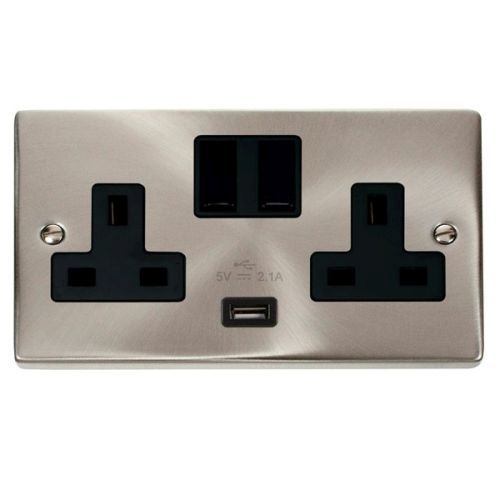 CLICK DECO VICTORIAN SATIN CHROME 13A 2G SW SOCKET WITH 2.1A USB SC BLACK