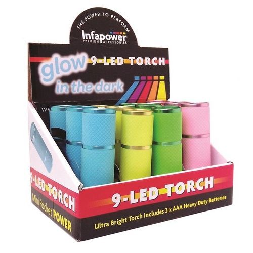 12CDU INFAPOWER 9 LED GLOW IN DARK TORCH