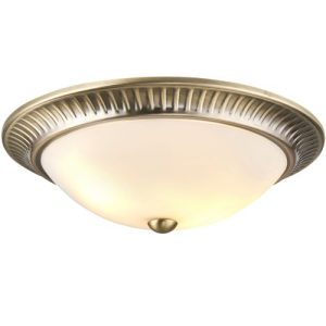ENDON BRAHM 2LT FLUSH CEILING LIGHT IN AN ANTIQUE BRASS FINISH