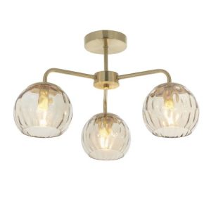 ENDON DIMPLE 3LT SEMI FLUSH SATIN BRUSHED GOLD FITTING