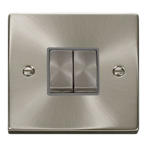 CLICK DECO VICTORIAN SATIN CHROME INGOT 10A 2-GANG 2 WAY SWITCH (GREY INSERT)