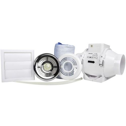 AIRFLOW 100MM 2-SPEED (WITH TIMER) AVENTA FAN KIT WITH LED LIGHT (40/52 L/SEC-145/187M3H)