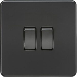 KNIGHTSBRIDGE SCREWLESS 10AX 2G 2-WAY SWITCH - MATT BLACK WITH BLACK ROCKERS
