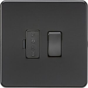 KNIGHTSBRIDGE SCREWLESS 13A SWITCHED FUSED SPUR UNIT - MATT BLACK WITH BLACK FUSE COVER