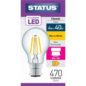 STATUS LED FILAMENT GLS 4.5W=40W BC CLEAR W/W