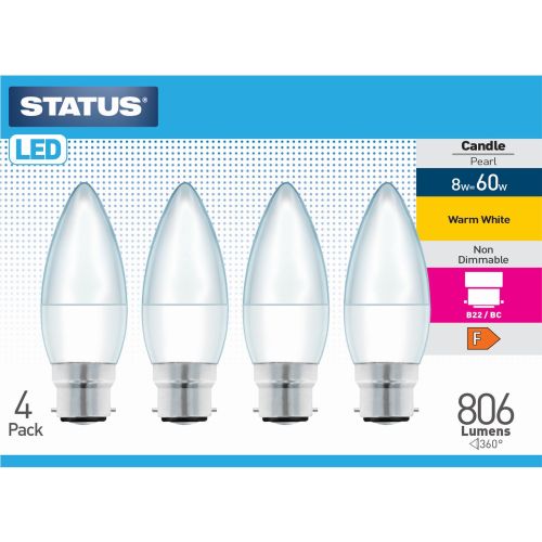 STATUS LED CANDLE BC 8W=60W=806L OP WW 4PACK