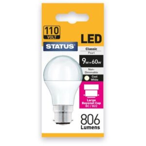 STATUS LED GLS 110V A60 9W =806L=60W BC OP C/W 997
