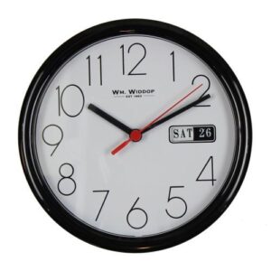 WIDDOP BLACK DAY/DATE WALL CLOCK 8.5" ROUND