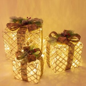3 SET LED RATTAN XMAS GIFT BOXES