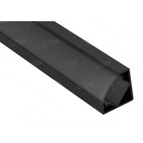 ALL LED 2M CARBON BLACK FINISH CORNER/ANGLED PROFILE WITH BLACK DIFFUSER, EXTRUDED 6063 AIRCRAFT ALUMINIUM, INCL END CAPS & BRACKETS
