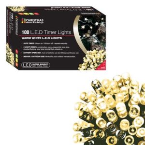 100 LED BATT TIMER LIGHTS WARMWHITE
