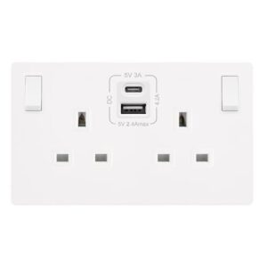 CLICK DEFINITY MATT WHITE 2-GANG USB (A+C) SWITCHED SOCKET