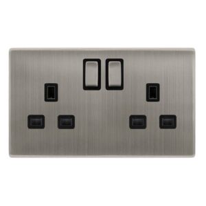 CLICK DEFINITY COMPLETE 13A INGOT 2 GANG DP SWITCHED SOCKET - STAINLESS STEEL COVER PLATE - BLACK INSERT