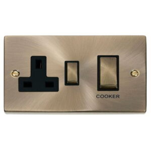 CLICK DECO VICTORIAN ANTIQUE BRASS INGOT 45A DP SWITCH 13A SW SOCKET BLACK