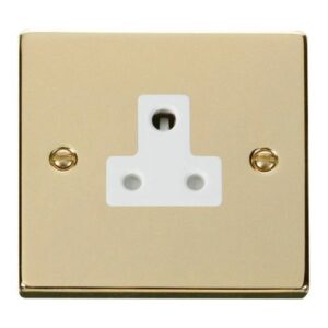 CLICK DECO VICTORIAN POLISHED BRASS VPBRASS 5A ROUND PIN SOCKET OUTLET WH