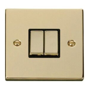 CLICK DECO VICTORIAN POLISHED BRASS INGOT 10A 2-GANG 2 WAY SWITCH (BLACK INSERT)