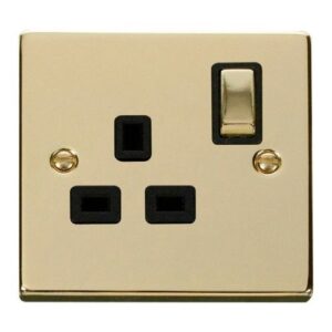 CLICK DECO VICTORIAN POLISHED BRASS INGOT 1-GANG 13A DP SWITCH SOCKET