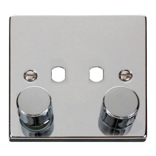 CLICK DECO VICTORIAN POLISHED CHROME VPCH 2-GANG SINGLE DIMMER PLATE & KNOBS
