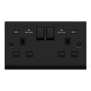 CLICK DECO VICTORIAN MATT BLACK INGOT 13A 2G SOCKET WITH USB