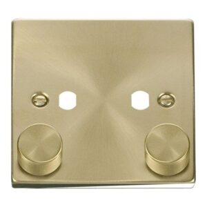 CLICK DECO VICTORIAN SATIN BRASS VPSB 2-GANG DOUBLE DIMMER PLATE & KNOBS