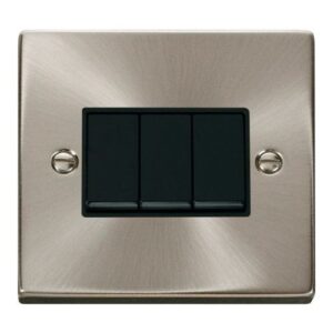 CLICK DECO VICTORIAN SATIN CHROME VP 10A 3-GANG 2 WAY SWITCH BLACK