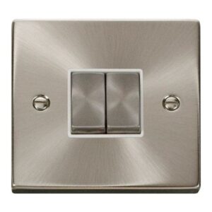 CLICK DECO VICTORIAN SATIN CHROME INGOT 10A 2-GANG 2 WAY SWITCH (WHITE INSERT)