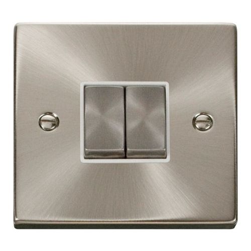 CLICK DECO VICTORIAN SATIN CHROME INGOT 10A 2-GANG 2 WAY SWITCH (WHITE INSERT)