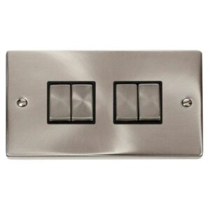 CLICK DECO VICTORIAN SATIN CHROME VP INGOT 10A 4-GANG 2 WAY SWITCH
