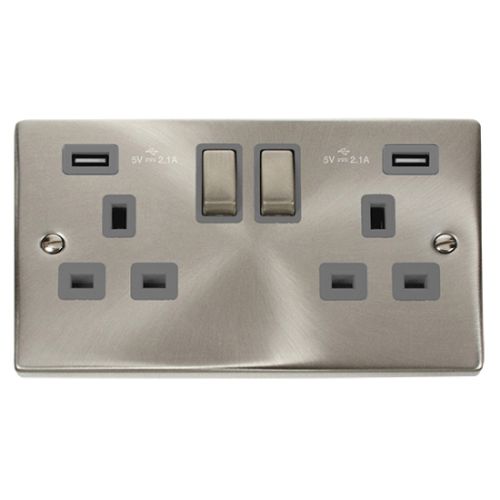 CLICK DECO VICTORIAN SATIN CHROME VP ING 2G 13A SW SOCKET 4.2A USB GREY