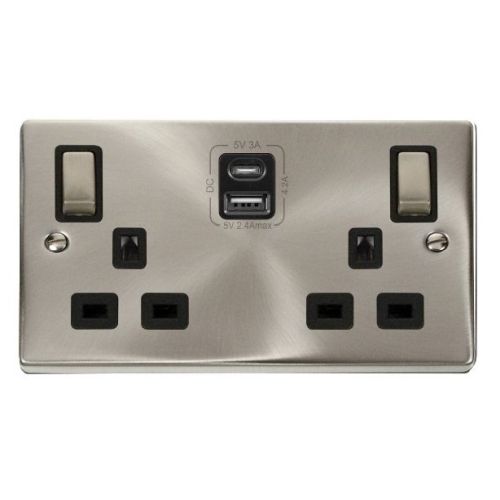 CLICK DECO VICTORIAN SATIN CHROME 2G 13A SW SOCKET 4.2A A&C USB INGOT VP WH