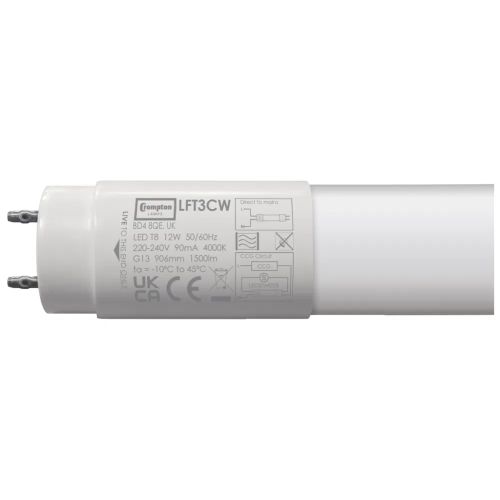 CROMPTON LED T8 GLASS TUBE NON-DIMMABLE 3FT 12W 4000K COOL WHITE G13