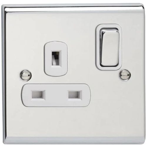 DETA POLISHED CHROME 1G 13A SOCKET WHITE INSERTS