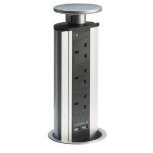 ELD 3-SKT 2 X 1000MA USB BRUSHED NICKLE POP-UP SOCKET