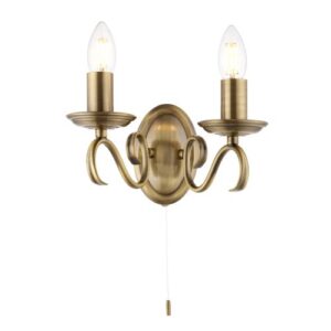 ENDON BERNICE 2LT WALL 60W ANTIQUE BRASS SWITCHED