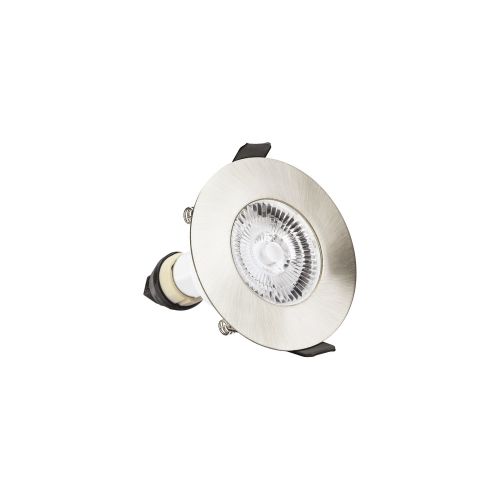 INTEGRAL EVOFIRE FIRE RATED DOWNLIGHT 70MM CUTOUT IP65 SATIN NICKEL ROUND +GU10 HOLDER